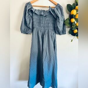 Cotton square neck boho cottage midi dress